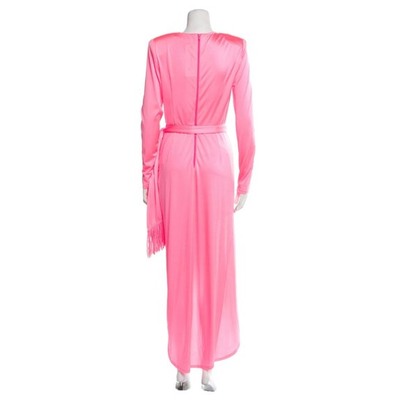 Bronx and Banco Electric Pink Maxi Sash Waist Dress Size Large Long Sleeve Slit - Picture 4 of 16